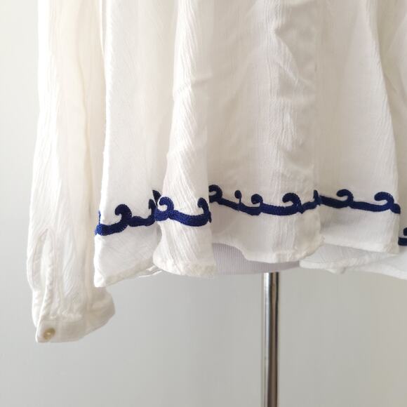 Lovers + Friends Embroidered Peasant Blouse White Lace Up Relaxed XS - Picture 9 of 13